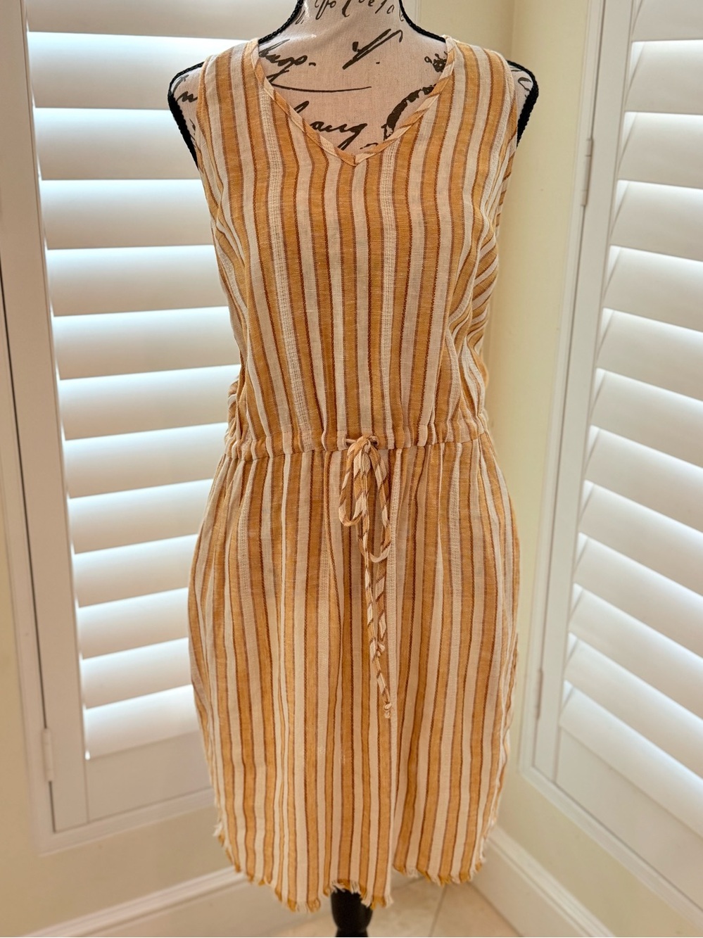 DREW Yellow Stripe Linen Blend Dress Size S